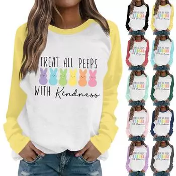 Женская мода повседневная толстовка с глубокими рукавами и круглым вырезом с принтом в пасхальную тематику XXXL