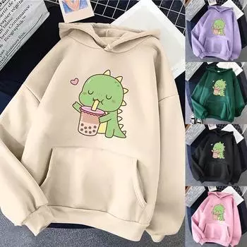 Женская мода, повседневная толстовка с капюшоном и забавным принтом, свободные спортивные топы, пуловер One size чёрный