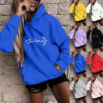 Женская мода, повседневная толстовка с капюшоном и забавным принтом, свободные спортивные топы, пуловер L чёрный