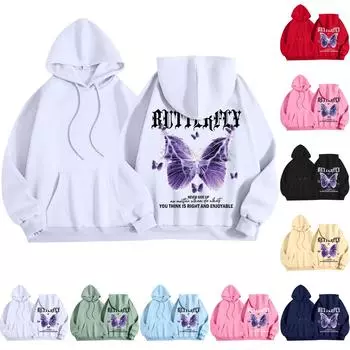 Женская мода повседневная толстовка с капюшоном и круглым вырезом с длинным рукавом и принтом XL бежевый