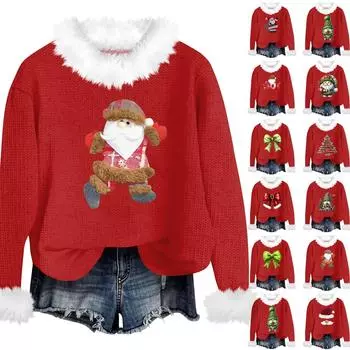 Женская мода повседневная толстовка с капюшоном и круглым вырезом с рождественским принтом, шерстяной воротник, пуловер XL жёлтый