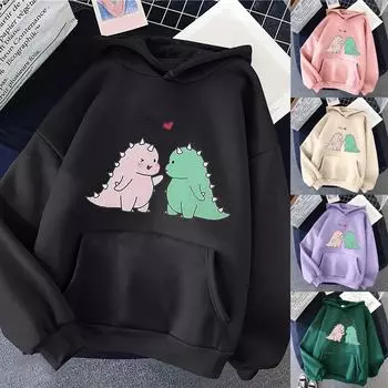 Женская мода, повседневная толстовка с капюшоном и забавным принтом, свободные спортивные топы, пуловер M чёрный