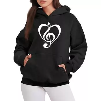 Женская мода повседневная толстовка с капюшоном с принтом ко Дню святого Валентина с длинными рукавами L чёрный