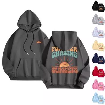 Женская мода повседневная толстовка с капюшоном с длинным рукавом и круглым вырезом с карманами XXXL