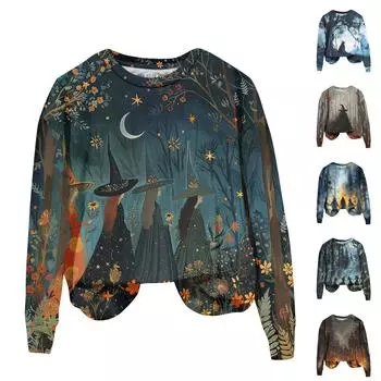 Женская мода повседневная толстовка с капюшоном с длинным рукавом и принтом на Хэллоуин M