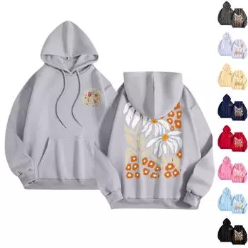 Женская мода повседневная толстовка с капюшоном с длинным рукавом и круглым вырезом с карманами XL