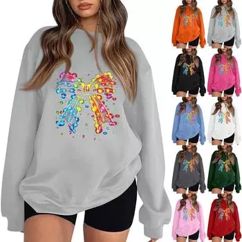 Женская мода повседневная толстовка с капюшоном с длинным рукавом и вставкой на плече с принтом и круглым вырезом XXXL зелёный