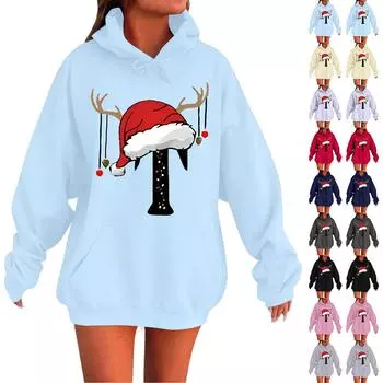 Женская мода повседневная толстовка с капюшоном с длинным рукавом и круглым вырезом с карманами S