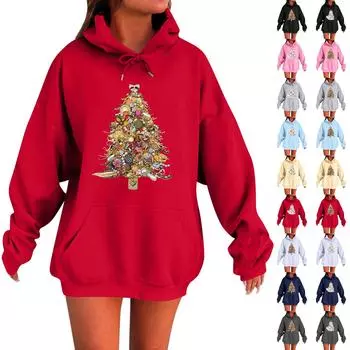 Женская мода повседневная толстовка с капюшоном с длинным рукавом и круглым вырезом с карманами L