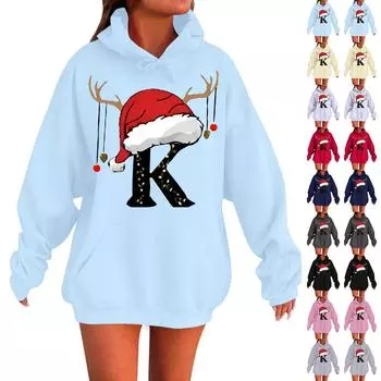 Женская мода повседневная толстовка с капюшоном с длинным рукавом и круглым вырезом с карманами S