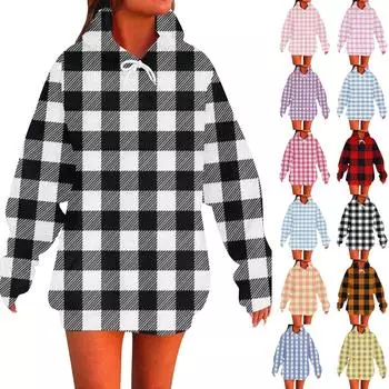 Женская мода повседневная толстовка с капюшоном с длинным рукавом и круглым вырезом с принтом и карманами XXL