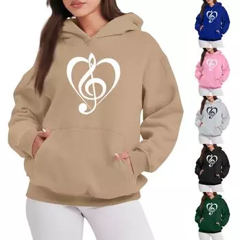 Женская мода повседневная толстовка с капюшоном с принтом ко Дню святого Валентина с длинными рукавами L синий