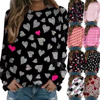 Женская мода повседневная толстовка с капюшоном с длинным рукавом и принтом ко Дню святого Валентина XXL