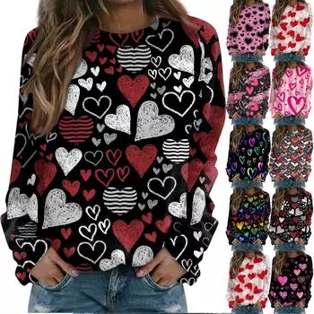 Женская мода повседневная толстовка с капюшоном с длинным рукавом и принтом ко Дню святого Валентина XL