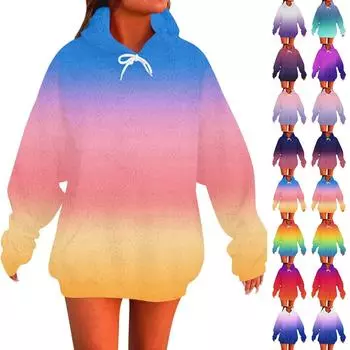 Женская мода повседневная толстовка с капюшоном с длинным рукавом и круглым вырезом с принтом и карманами L