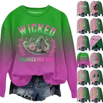 Женская мода повседневная толстовка с круглым вырезом и длинным рукавом с принтом ведьмы L армия зеленый