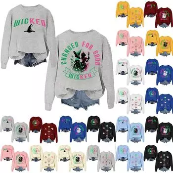 Женская мода повседневная толстовка с круглым вырезом и длинным рукавом с принтом ведьмы L бежевый