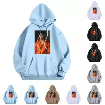 Женская мода повседневная толстовка с круглым вырезом и принтом XXL чёрный