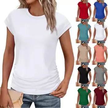 Женская мода повседневная тонкая безрукавка с завязками и круглым вырезом футболка M