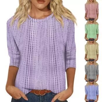 Женская мода повседневная три четверти рукав текстурированный принт круглый вырез топ XXXL зелёный