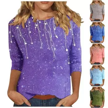 Женская мода повседневная три четверти рукава цветочный принт горловина топ L горячий розовый