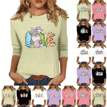 Женская мода повседневная три четверти рукава с принтом пайеток круглый вырез топ L бежевый