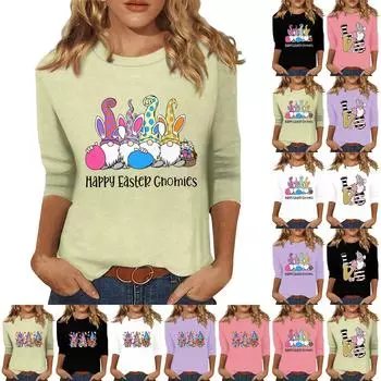 Женская мода повседневная три четверти рукава с принтом пайеток круглый вырез топ XXXL зелёный