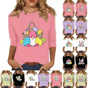 Женская мода повседневная три четверти рукава с принтом пайеток круглый вырез топ XXXL бежевый