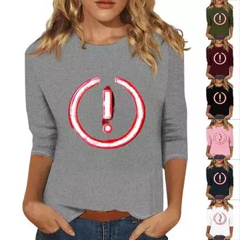 Женская мода повседневная три четверти рукава с принтом восклицательного знака круглый вырез пуловер топ XXXL чёрный