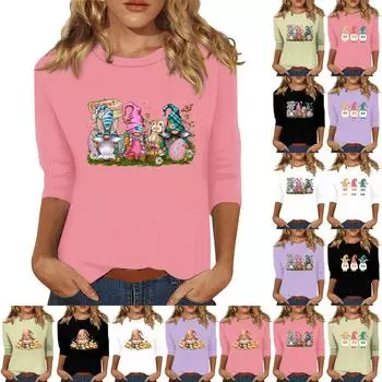 Женская мода повседневная три четверти рукава с принтом пайеток круглый вырез топ L бежевый