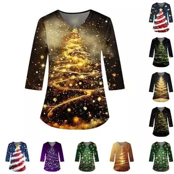 Женская мода повседневная униформа с рукавом три четверти и рождественским принтом XL