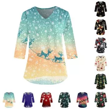 Женская мода повседневная униформа с рукавом три четверти и рождественским принтом S