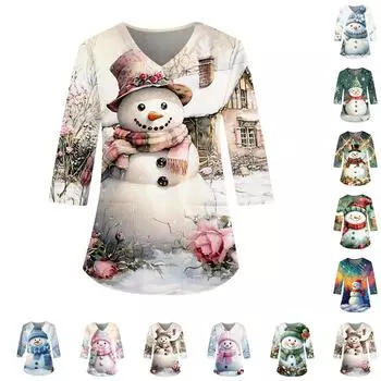 Женская мода повседневная униформа с рукавом три четверти и рождественским принтом L верблюд