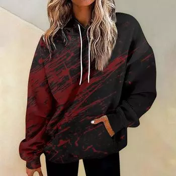 Женская мода повседневная универсальная повседневная толстовка с рисунком повседневная толстовка с длинным рукавом с принтом M винный