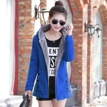 Женская мода повседневная утолщенная теплая толстовка с капюшоном, твердое пальто, верхняя одежда, куртка S синий