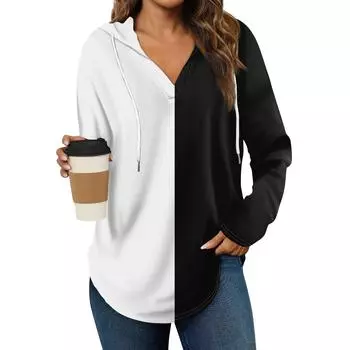 Женская мода повседневная V-образный вырез завязка полосатый принт длинный рукав топ L чёрный