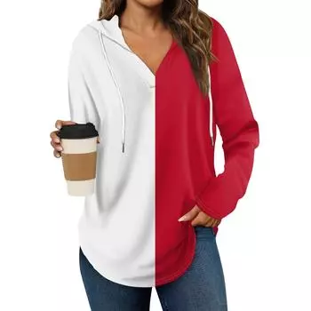 Женская мода повседневная V-образный вырез завязка полосатый принт длинный рукав топ L красный