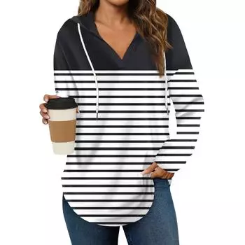 Женская мода повседневная V-образный вырез завязками с принтом и длинными рукавами L чёрный