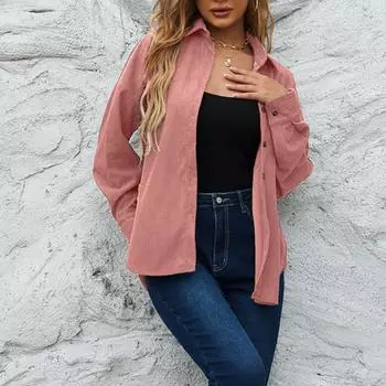 Женская мода повседневная вельветовая свободная куртка пальто однотонная рубашка S чёрный