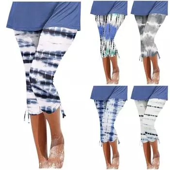 Женская мода, повседневная верхняя одежда, нижние брюки, семиточечные брюки с завязками с принтом S