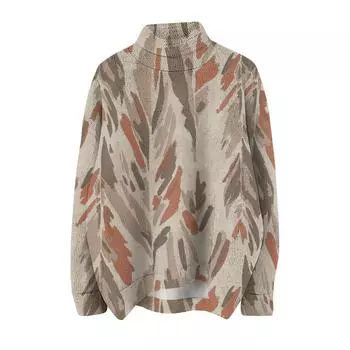 Женская мода, повседневная водолазка с круглым вырезом и длинными рукавами, в полоску, с принтом, трикотажный топ L бежевый