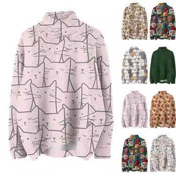 Женская мода, повседневная водолазка с круглым вырезом и длинными рукавами, в полоску, с принтом, трикотажный топ L бежевый