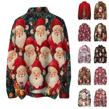 Женская мода, повседневная водолазка с круглым вырезом и длинными рукавами, с рождественским принтом, трикотажный топ XXL