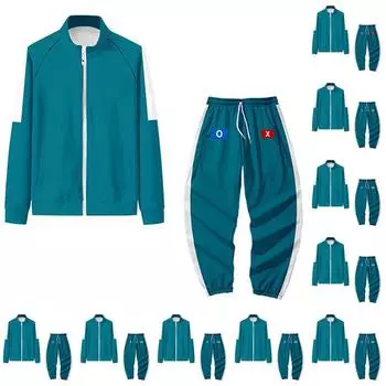 Женская мода повседневная взрослая толстовка с принтом на молнии и длинные брюки комплект L синий