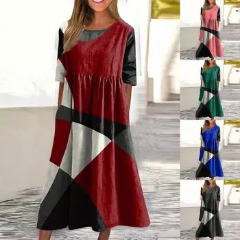 Женская мода повседневное летнее свободное платье с короткими рукавами и карманами XXXL зелёный