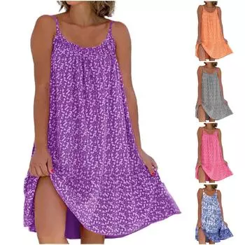 Женская мода повседневное однотонное платье на бретельках с круглым вырезом и принтом в горошек XXXL белый