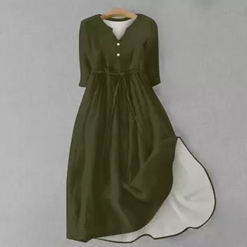 Женская мода повседневное однотонное платье с v-образным вырезом и рукавами 3/4 на бретельках L