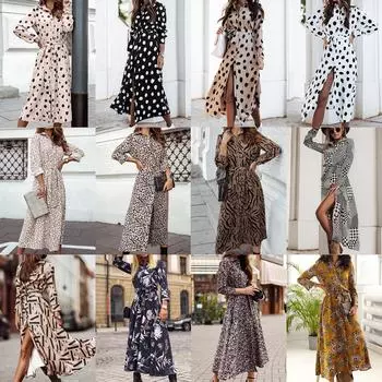 Женская мода повседневное однотонное жаккардовое платье с высокой талией и v-образным вырезом с длинным рукавом L хаки