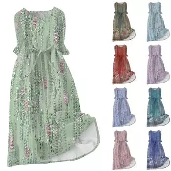 Женская мода повседневное платье с круглым вырезом и пуговицами с рукавами 3/4 и бретелями L фиолетовый