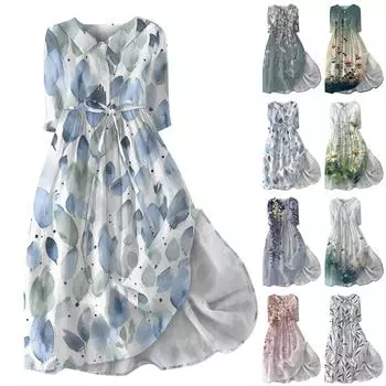 Женская мода повседневное платье с воротником на лацкане и пуговицами с рукавами 3/4 и бретелями L